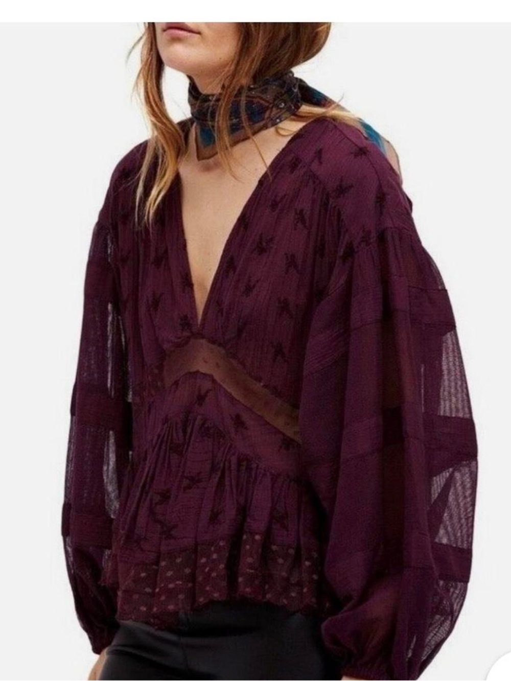 Free People Nostalgic Feels Blouse Burgundy